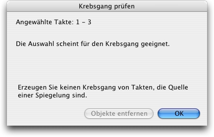 Dialogbox Krebsgang prüfen